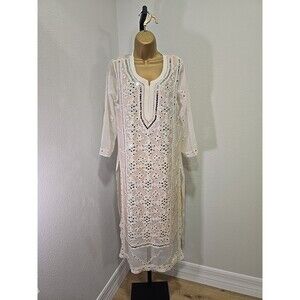 Turkish Moraccan Arabian Ivory Sheer Lined Embellished Caftan Layered Two Piece